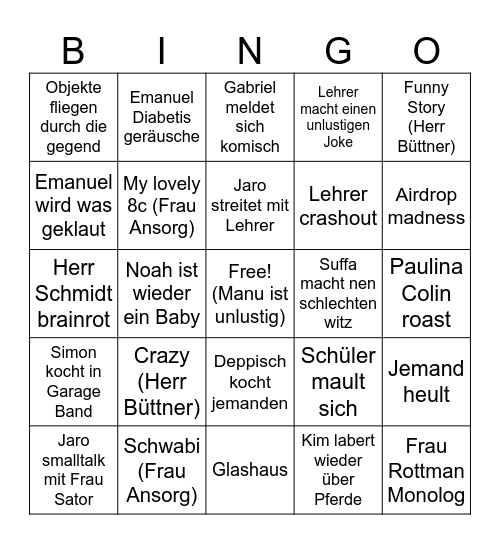 8c Klasenbingo Card