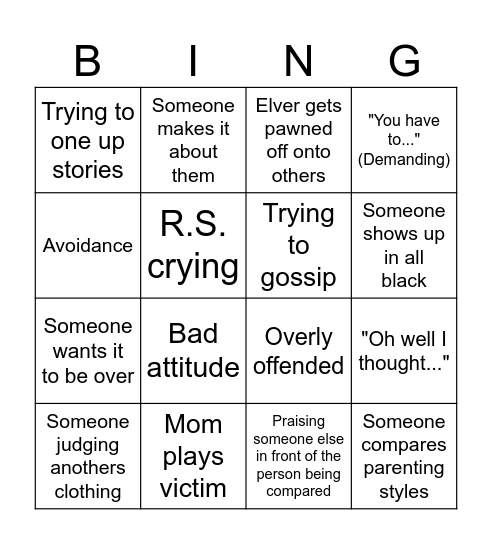 Family Bingo Card