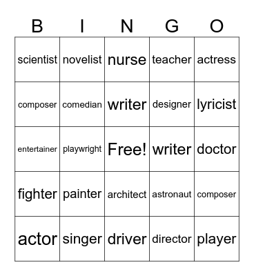 Jobs Bingo Card