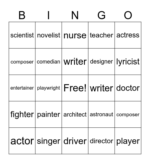 Jobs Bingo Card