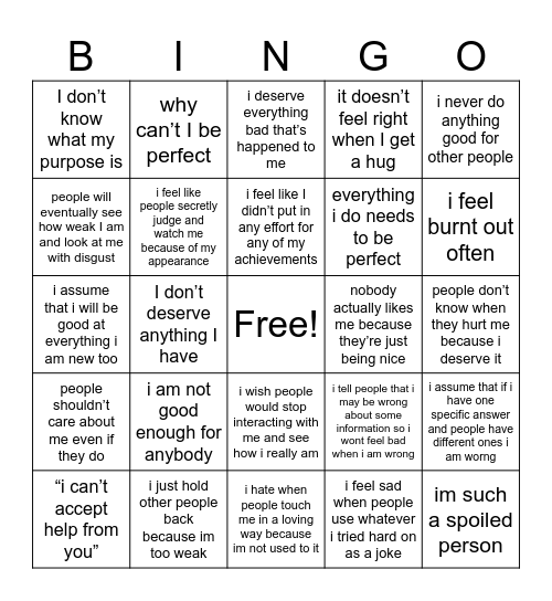 idek Bingo Card