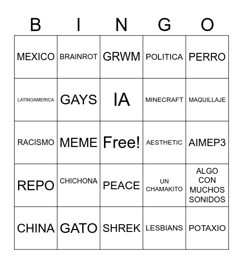 Untitled Bingo Card