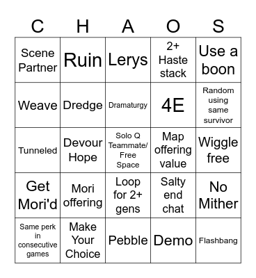 Chaos Shuffle Survivor Bingo Card