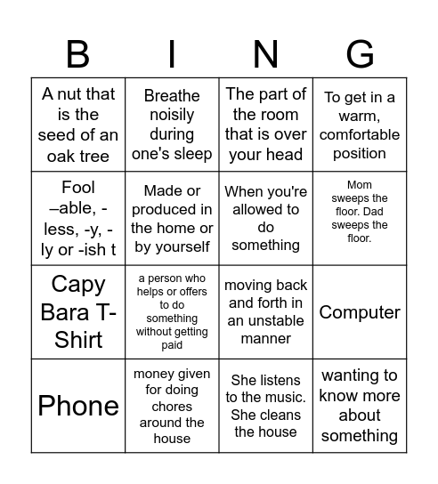 Week 12 Bingo Card