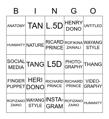 VISUAL ARTS Bingo Card