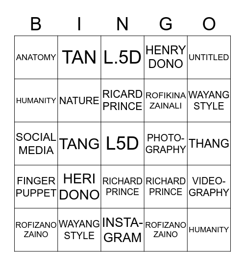 VISUAL ARTS Bingo Card