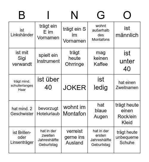 Sigis Geburtstags-Bingo Card