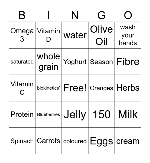 Move and munch- healthy eating, lifelong movement Bingo Card