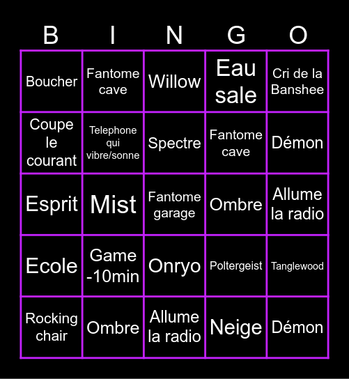 BINGO PHASMO Bingo Card