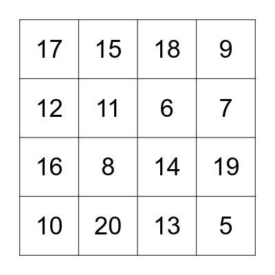 Number Bingo Card