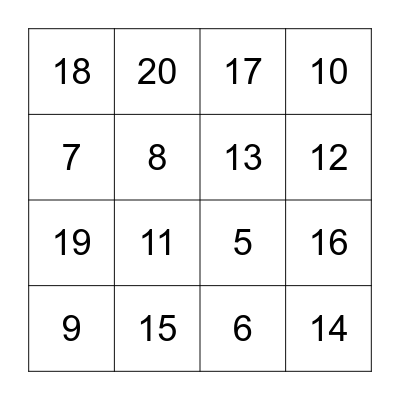 Number Bingo Card
