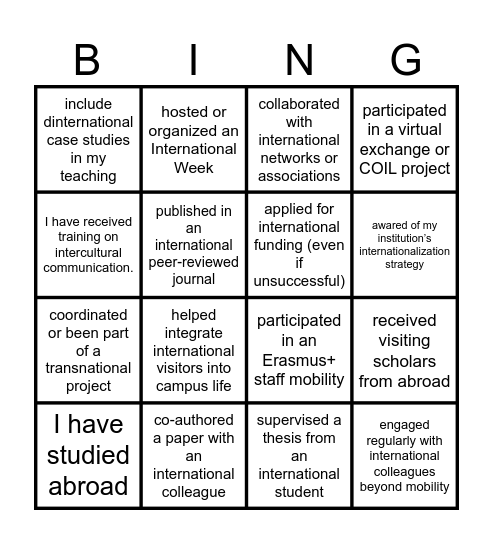 Academic connections Bingo Card