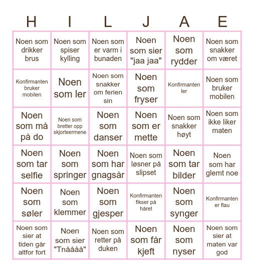 Konfirmasjonsbingo Card