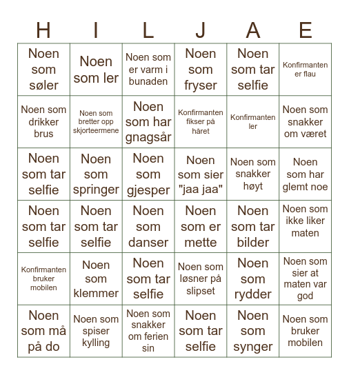 Konfirmasjonsbingo Card