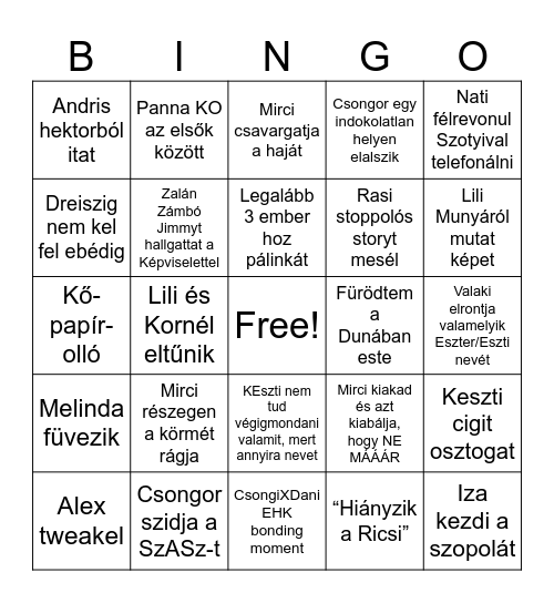 HK Hétvége Bingo Card