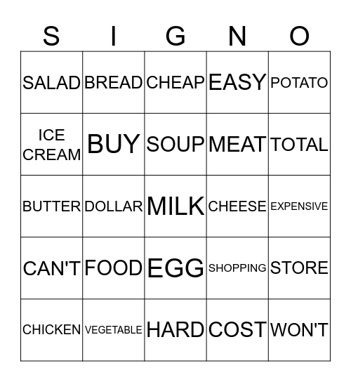 Chpt 11- Food and Shopping Bingo Card