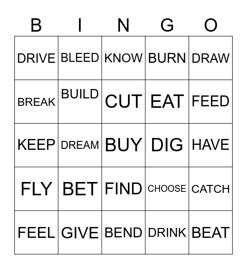 IRREGULAR VERBS Bingo Card