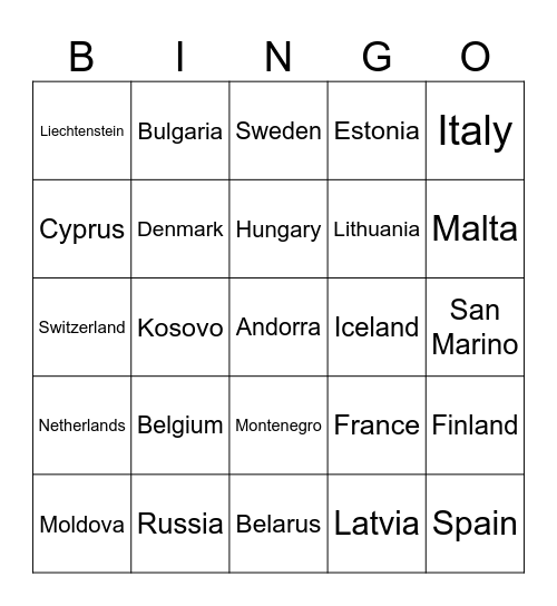 Euro Bingo Card