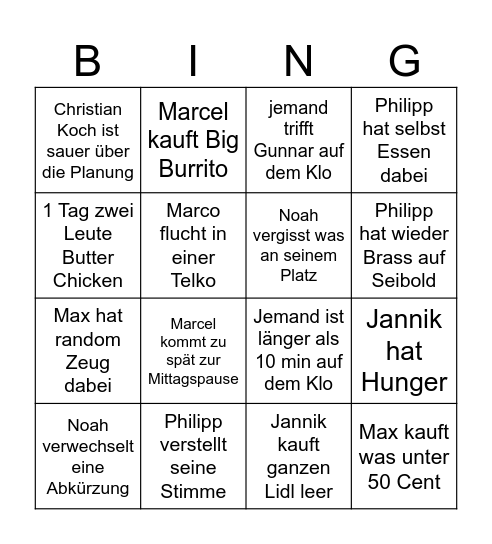 Büro Bingo Card