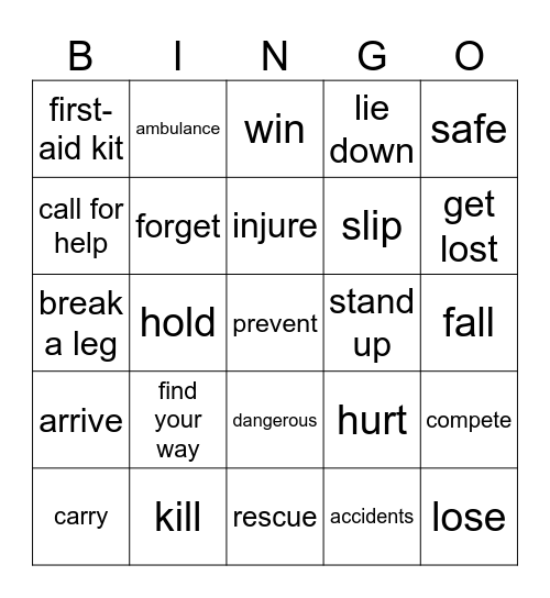 EMERGENCY VOCABULARY Bingo Card