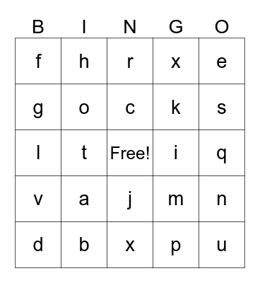Alphabet Bingo Card