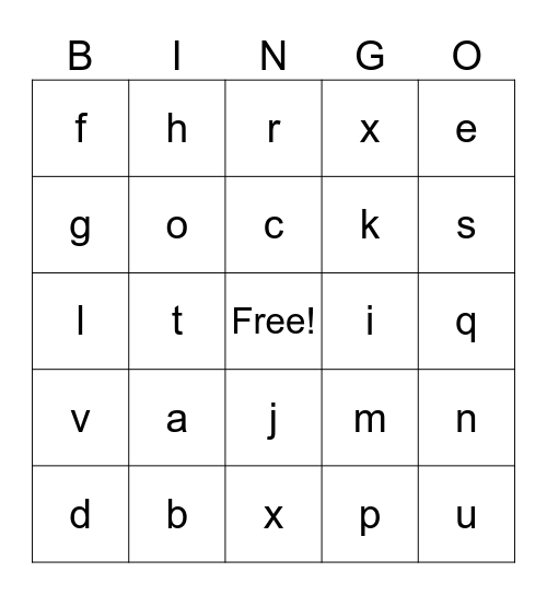 Alphabet Bingo Card