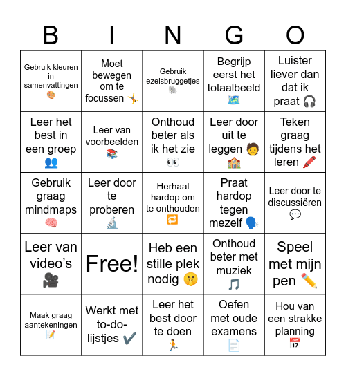 LeerStijlBingo Card