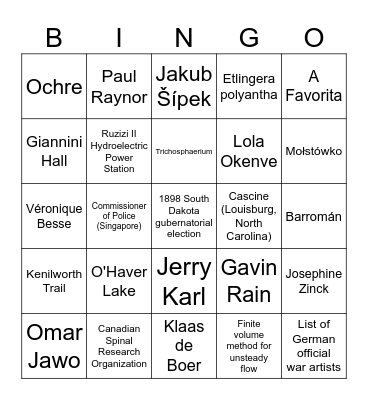 Wikipedia Bingo Card