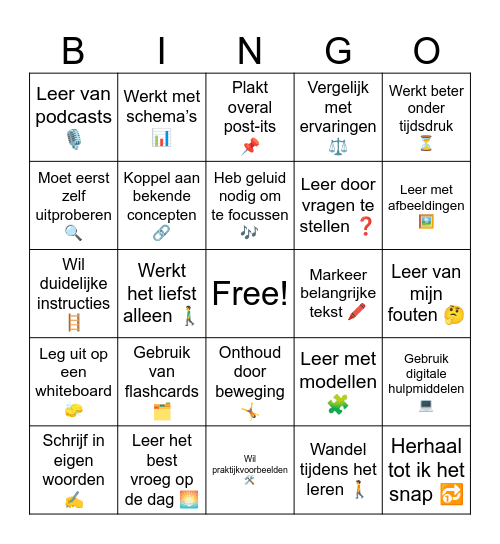 LeerStijlBingo Card
