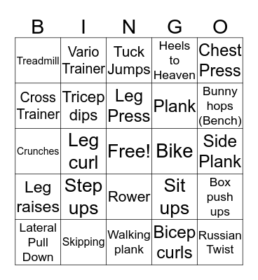 Fitness Bingo Card