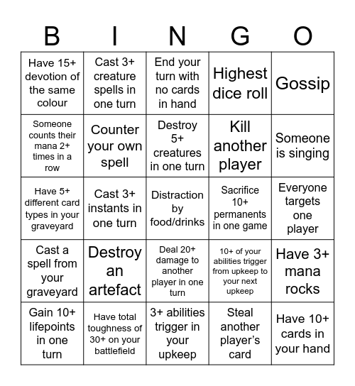 MTG Commander Bingo Card