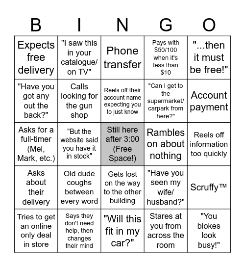Weekend Warriors Bingo Card