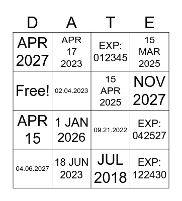 Check the Date! Bingo Card