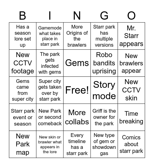 My starr park lore headcanons Bingo Card