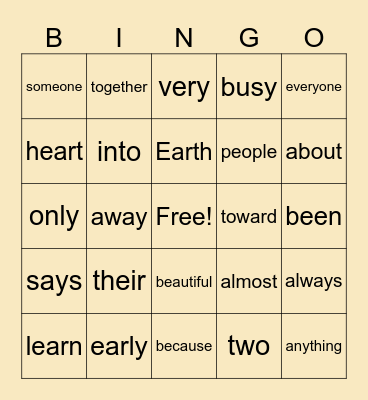Module 8 heart word review Bingo Card