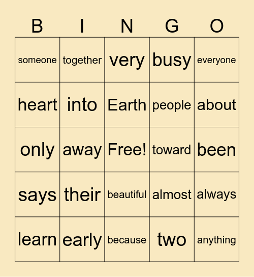 Module 8 heart word review Bingo Card