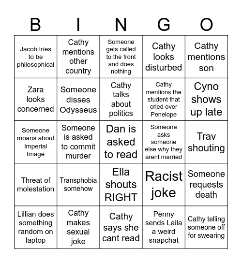 Classics Bingo Card