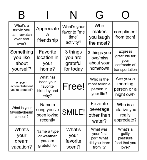 Gratitude Bingo!! Bingo Card