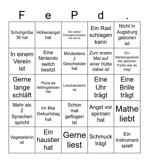 Finde eine Person, die... Bingo Card