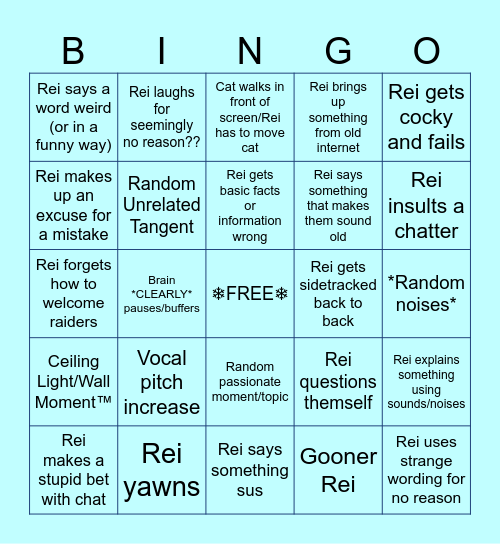 Rei Sleepdrunk Bingo Card