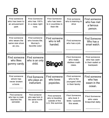Find Someone Who... Bingo Card