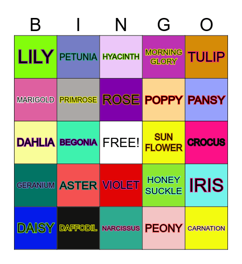 FLOWERS Bingo Card