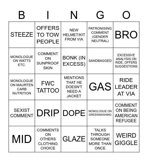 CAM AND MILO'S SINFUL BINGO BANANZA Bingo Card