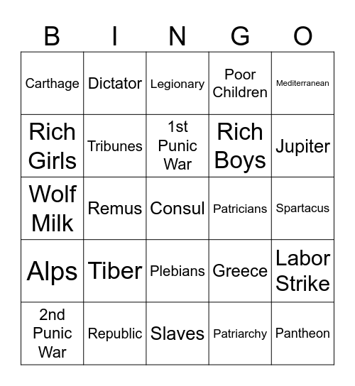 Roman Republic Bingo Card