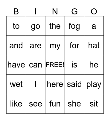 HAMUK'S SIGHT WORD (+6) BINGO CARDS Bingo Card