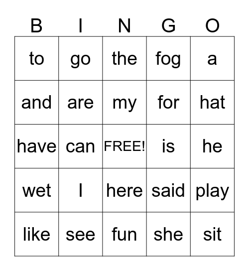HAMUK'S SIGHT WORD (+6) BINGO CARDS Bingo Card
