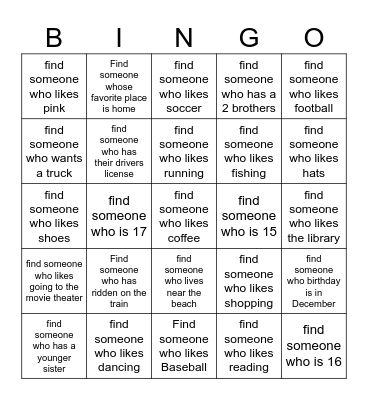 Find Someone Bingo Card