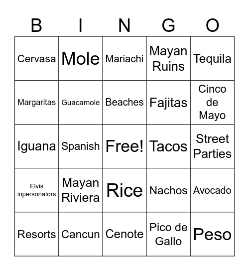 Mexico Bingo Card
