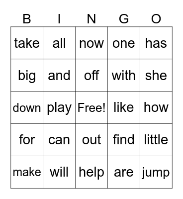 1st grade sight words Bingo Card