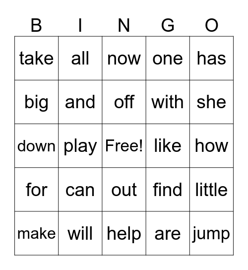 1st grade sight words Bingo Card